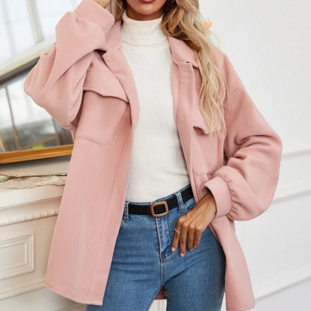 Button up boyfriend shacket jacket blush pink - Picture 2 of 3